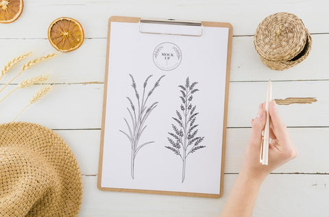 Free Top View Drawing With Surrounded By Summer Hat Psd