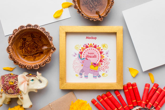 Free Top View Happy Diwali Festival Framed Mock-Up Psd