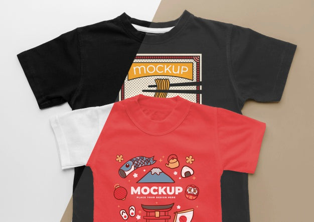 Free Top View Japanese T-Shirt Mock-Up Assortment Psd