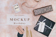 Free Top View Of Birthday Card Mock-Up With Gift Psd