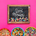 Free Top View Of Chalkboard Mock-Up And Cereal Bowls Psd