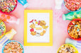 Free Top View Of Colorful Cereals And Frame On Plain Background Psd