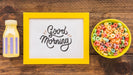 Free Top View Of Frame With Colorful Cereals On Wooden Table Psd