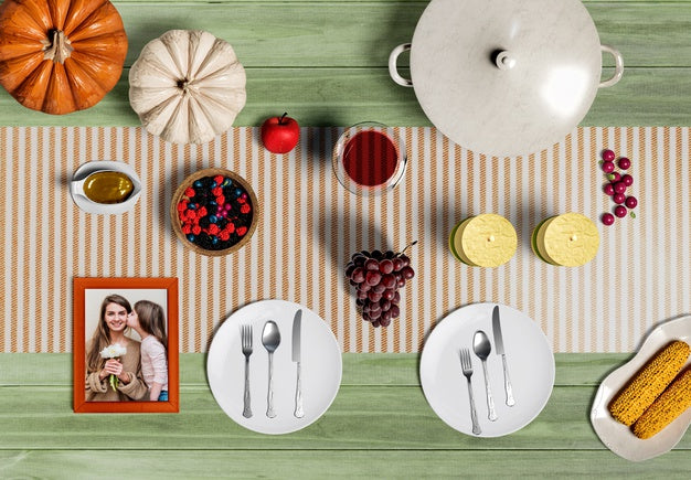 Free Top View Of Thanksgiving Scene Creator Mock-Up Psd