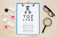 Free Top View Optics Still Life Composition With Clipboard Mock-Up Psd