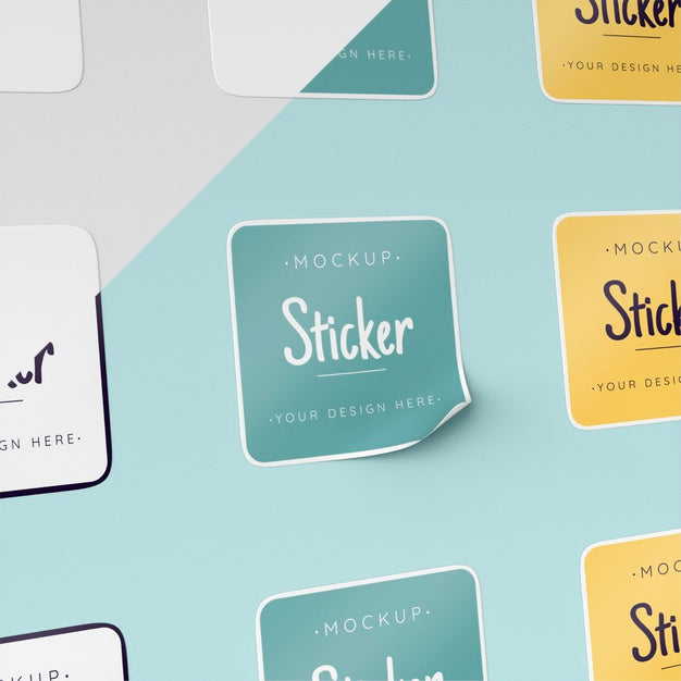 Free Top View Sticker Collection Mock Up Psd