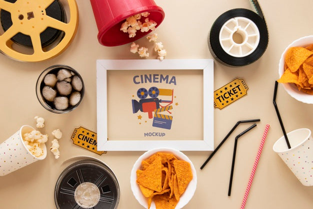 Free Top View Vintage Cinema Mockup Psd