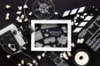 Free Top View Vintage Cinema Mockup Psd