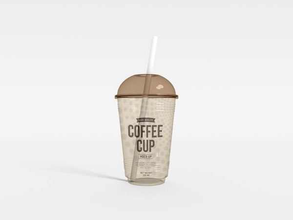 Free Transparent Plastic Coffee Cup With Straw Mockup Psd