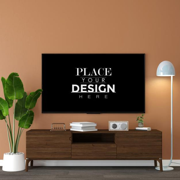 Free Tv In Living Room Mockup Psd