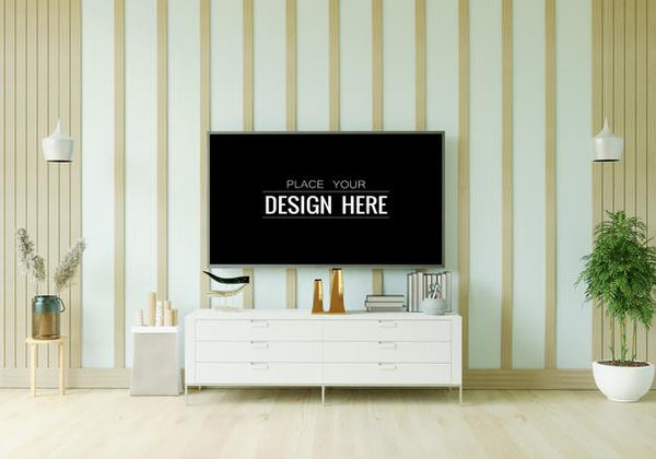 Free Tv In Living Room Mockup Psd