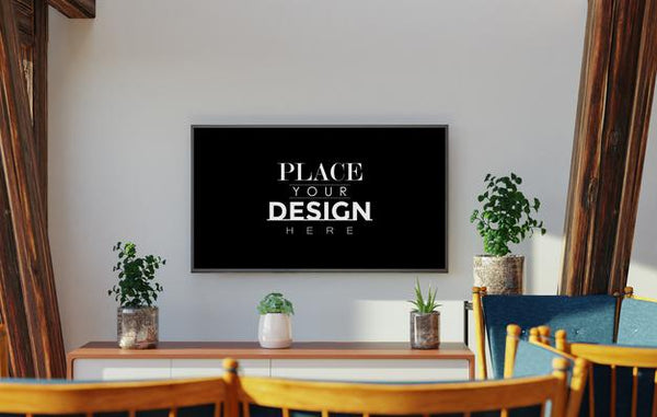 Free Tv In Living Room Mockup Psd