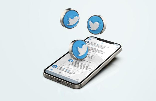 Free Twitter On Silver Mobile Phone Mockup With 3D Icons Psd