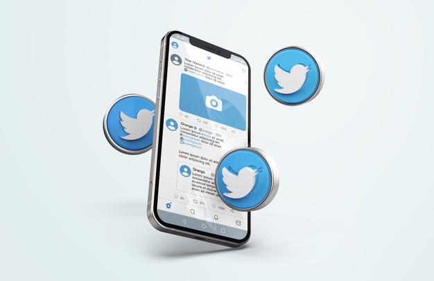 Free Twitter On Silver Mobile Phone Mockup With 3D Icons Psd