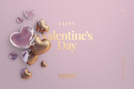 Free Valentines Day Background Mockup With A Composition Of Decorative Love Hearts Top View Psd