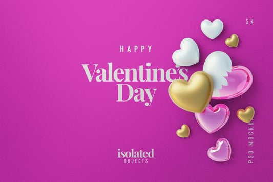 Free Valentines Day Background Mockup With A Composition Of Decorative Love Hearts Top View Psd