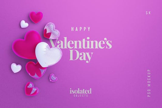 Free Valentines Day Background Mockup With A Composition Of Decorative Love Hearts Top View Psd
