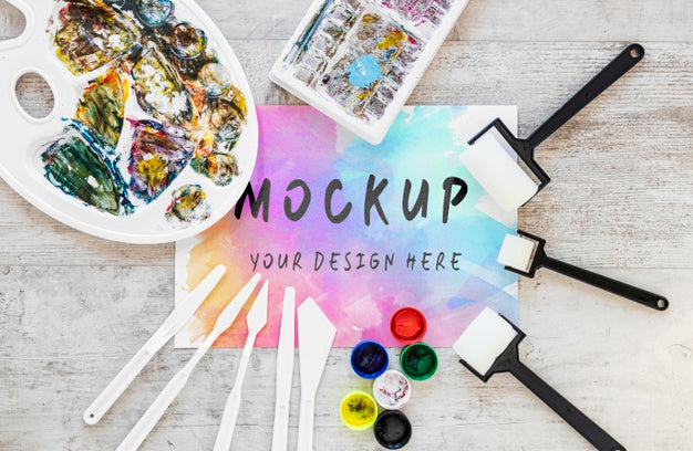 Free Watercolor Elements Composition With Mock-Up Psd